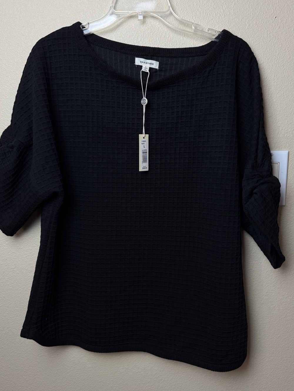 Max Studio Waffle Knit Textured Scrunch Sleeve Top